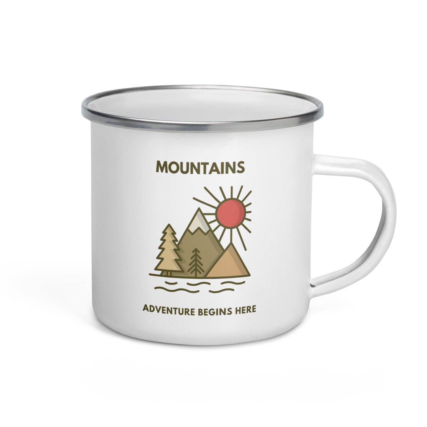 Enamel Mug 'Mountains. Adventure begins here'