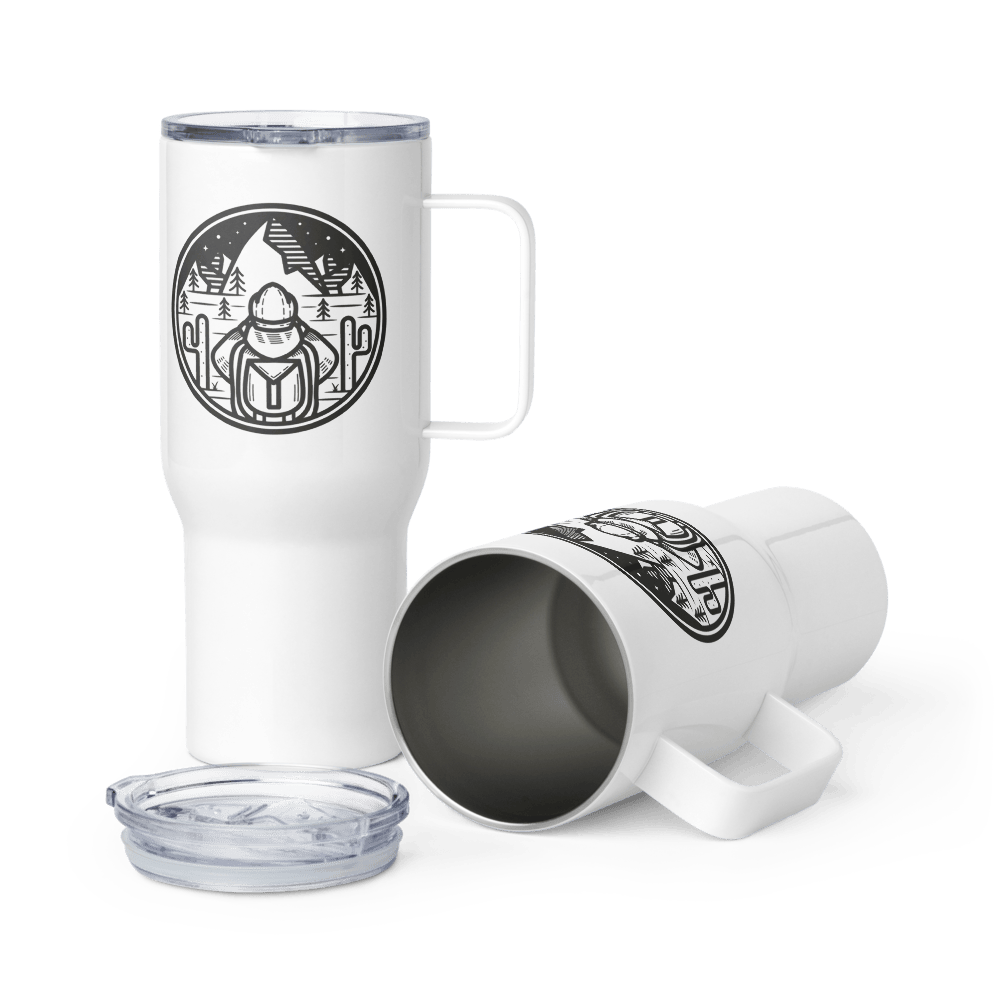 Travel mug with a handle 'Ready to hike'