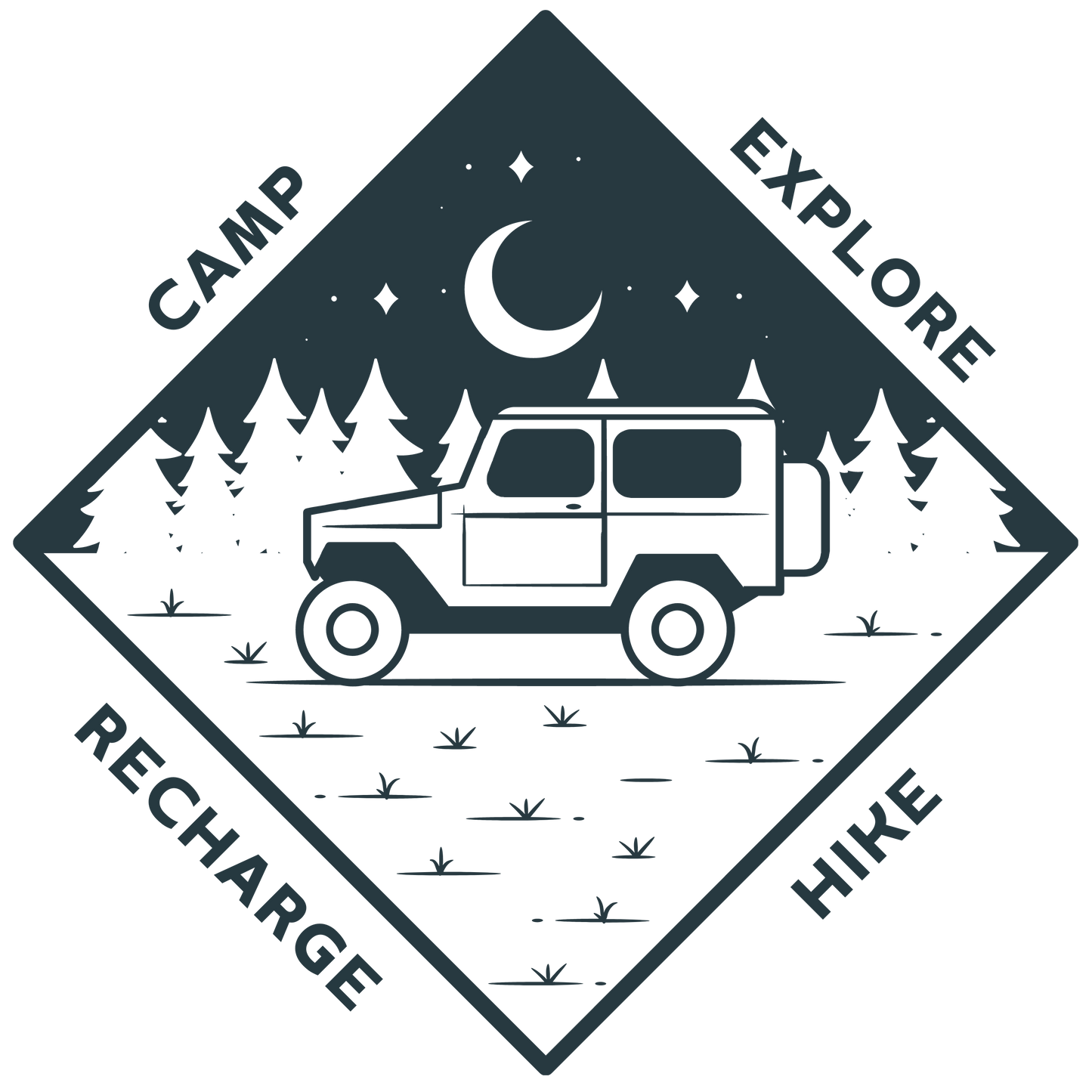 Unisex t-shirt 'Camp. Explore. Hike. Recharge'