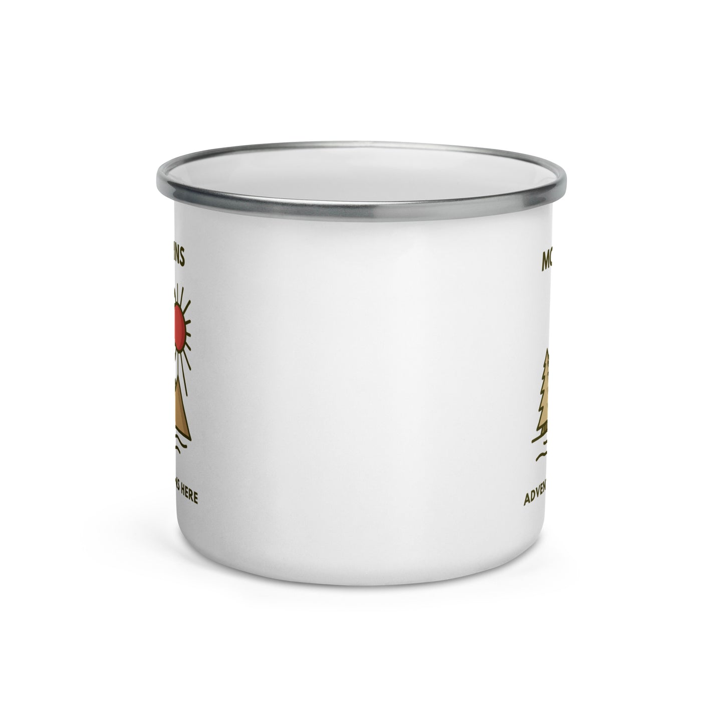 Enamel Mug 'Mountains. Adventure begins here'