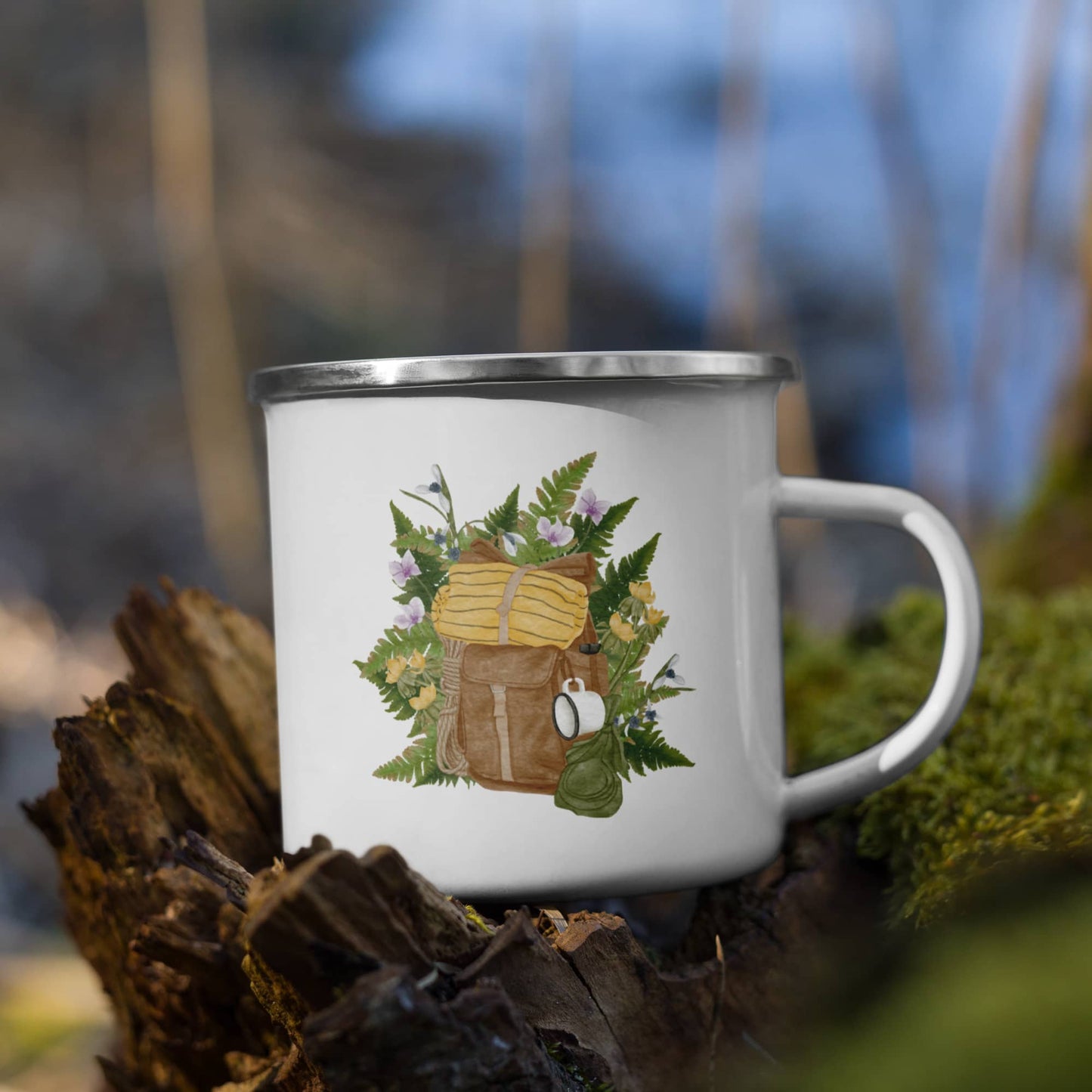 Enamel Mug 'Flower Hiker's Pack'