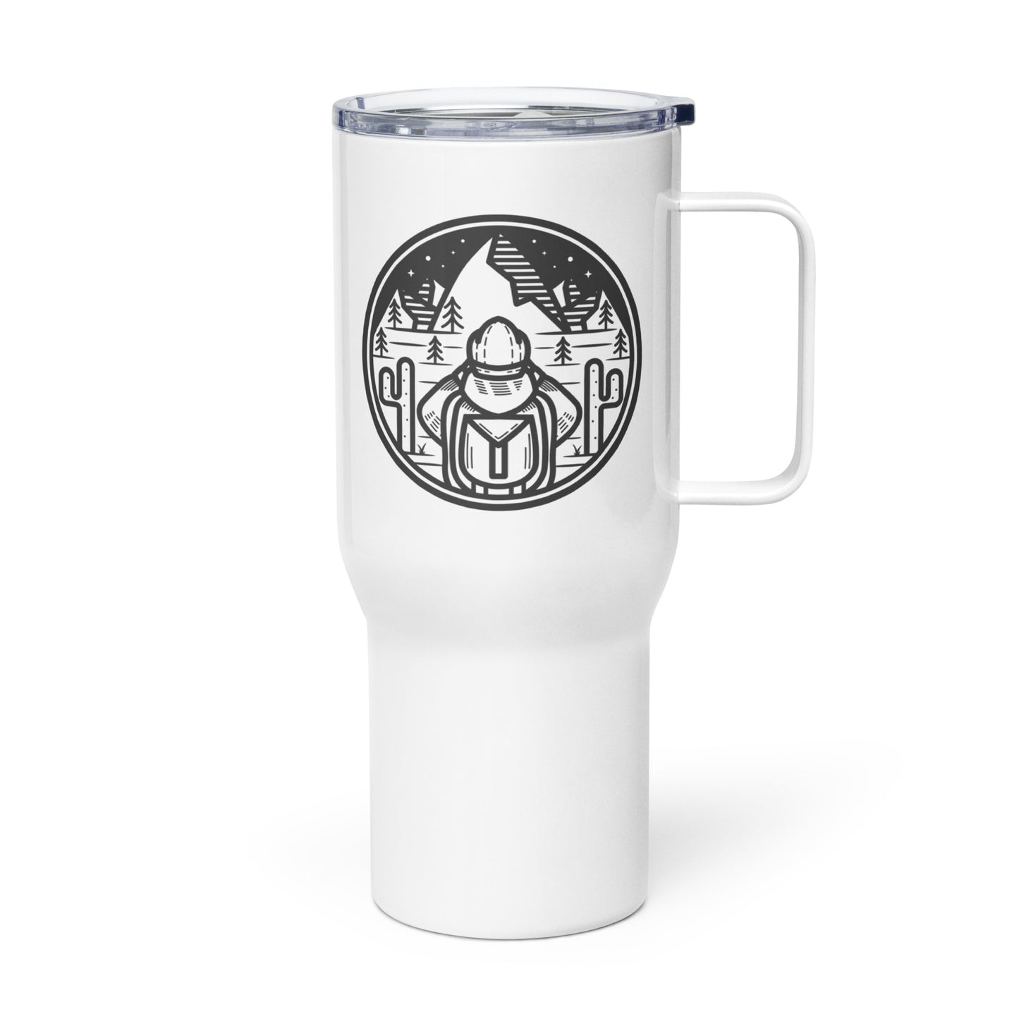 Travel mug with a handle 'Ready to hike'