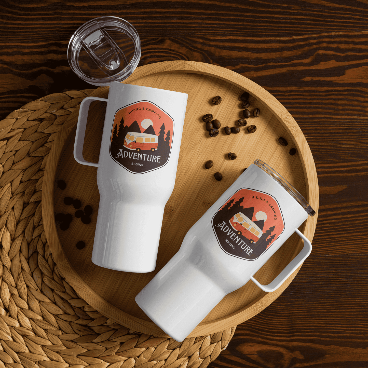 Travel mug with a handle 'Hiking&Camping'
