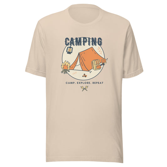 Unisex t-shirt 'Camping. Camp. Explore. Repeat'